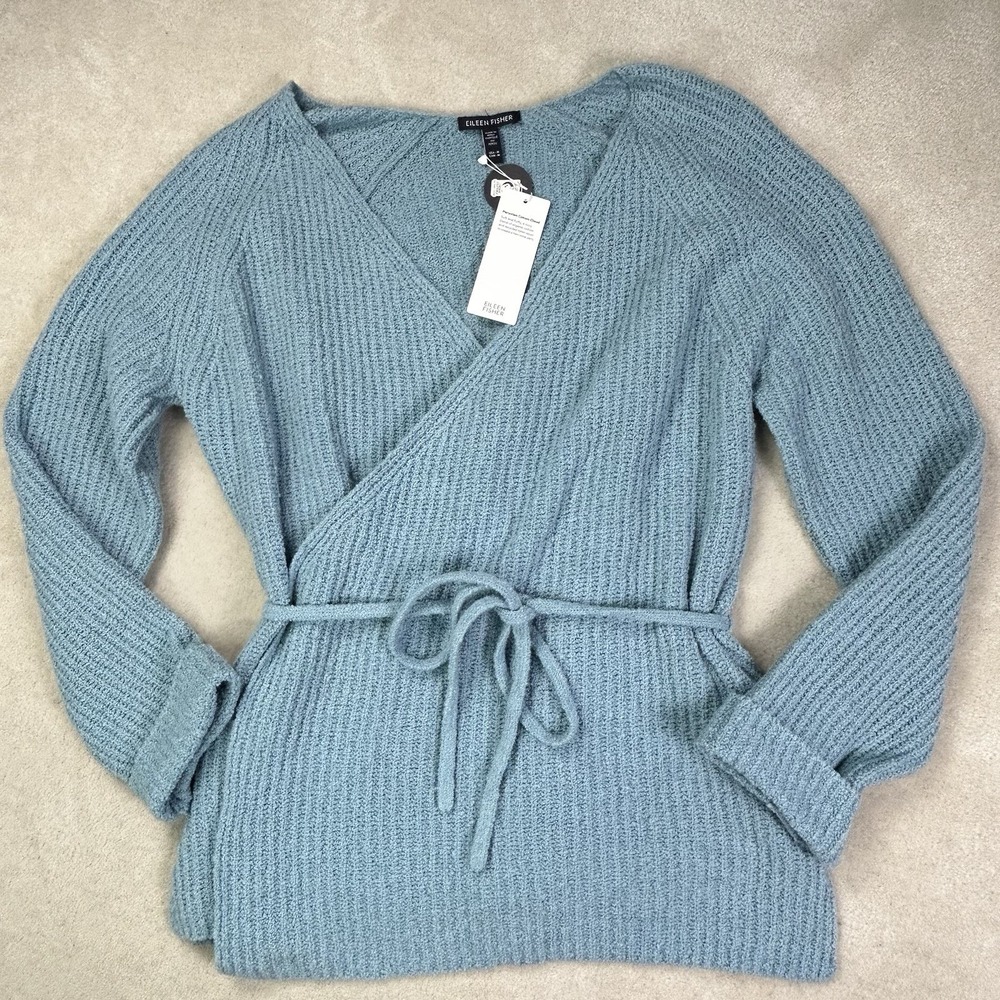 Eileen Fisher Women's M Cardigan Sweater Peruvian 100% Organic Cotton Blue